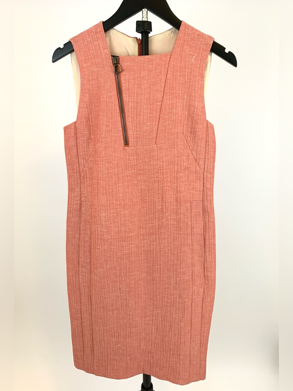 Akris x Bergdorf Goodman Coral Textured Sleeveless Sheath with Asymmetric Zip